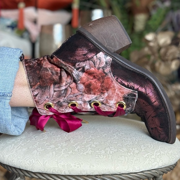 Irregular Choice Floral Velvet Ankle Boots with Satin Laces unique boots - Picture 7 of 11